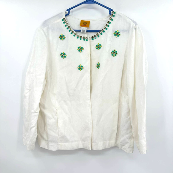 Ruby Rd size 16 linen blend white‎ light weight jacket embellished front - Picture 1 of 6
